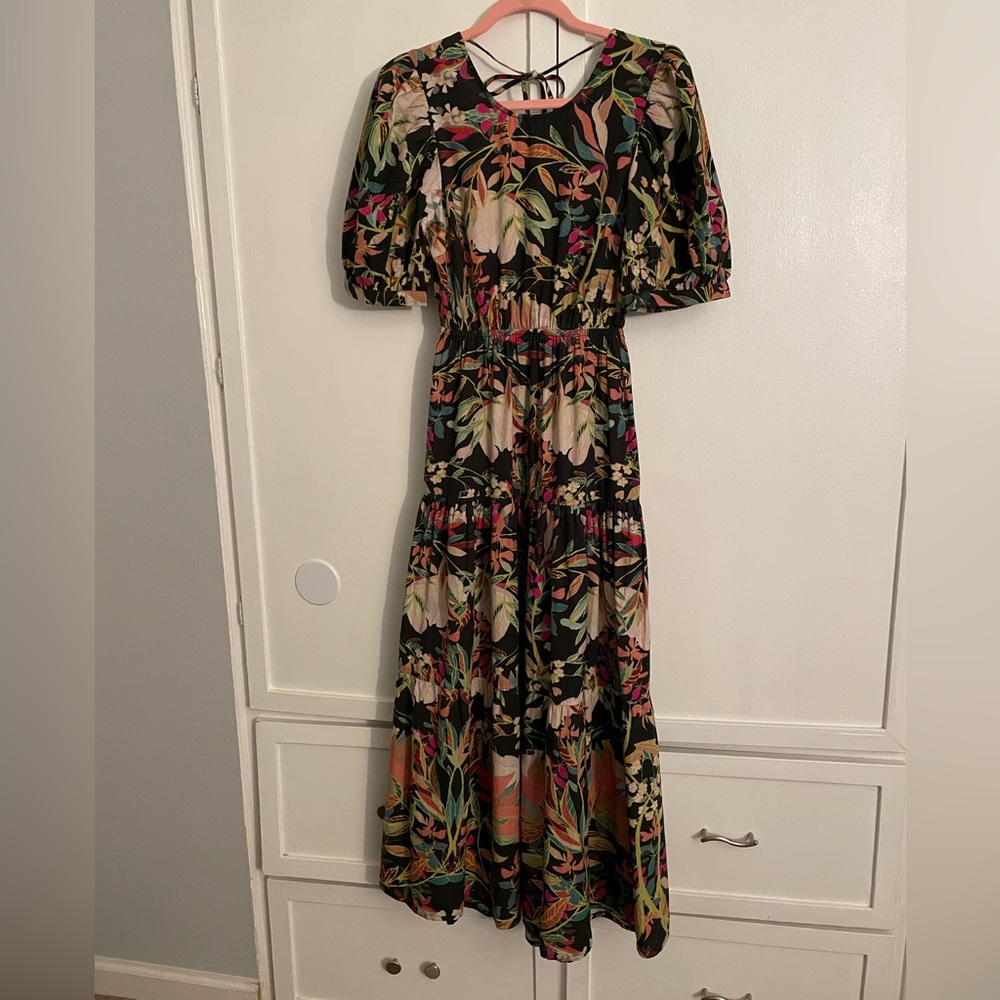 Anthropology Conditions Apply Floral Maxi Dress Open Back 2 Side Pockets NWOT